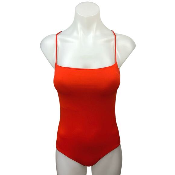 Zara Red Orange Spaghetti Strap Square Neck Cami Camisole Tank Bodysuit Top M - Picture 1 of 5